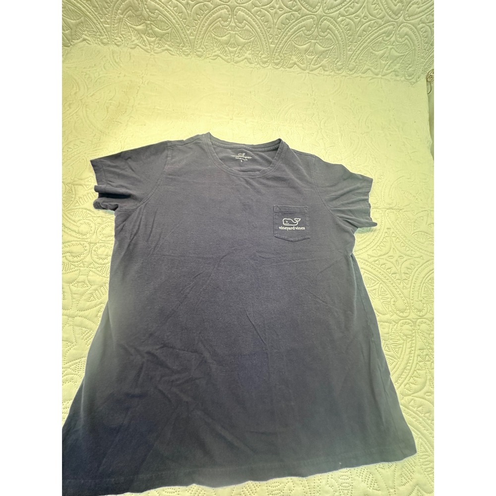 Vineyard Vines Mens Large Navy Blue Tropical Leaf Whale Graphic Pocket T-Shirt